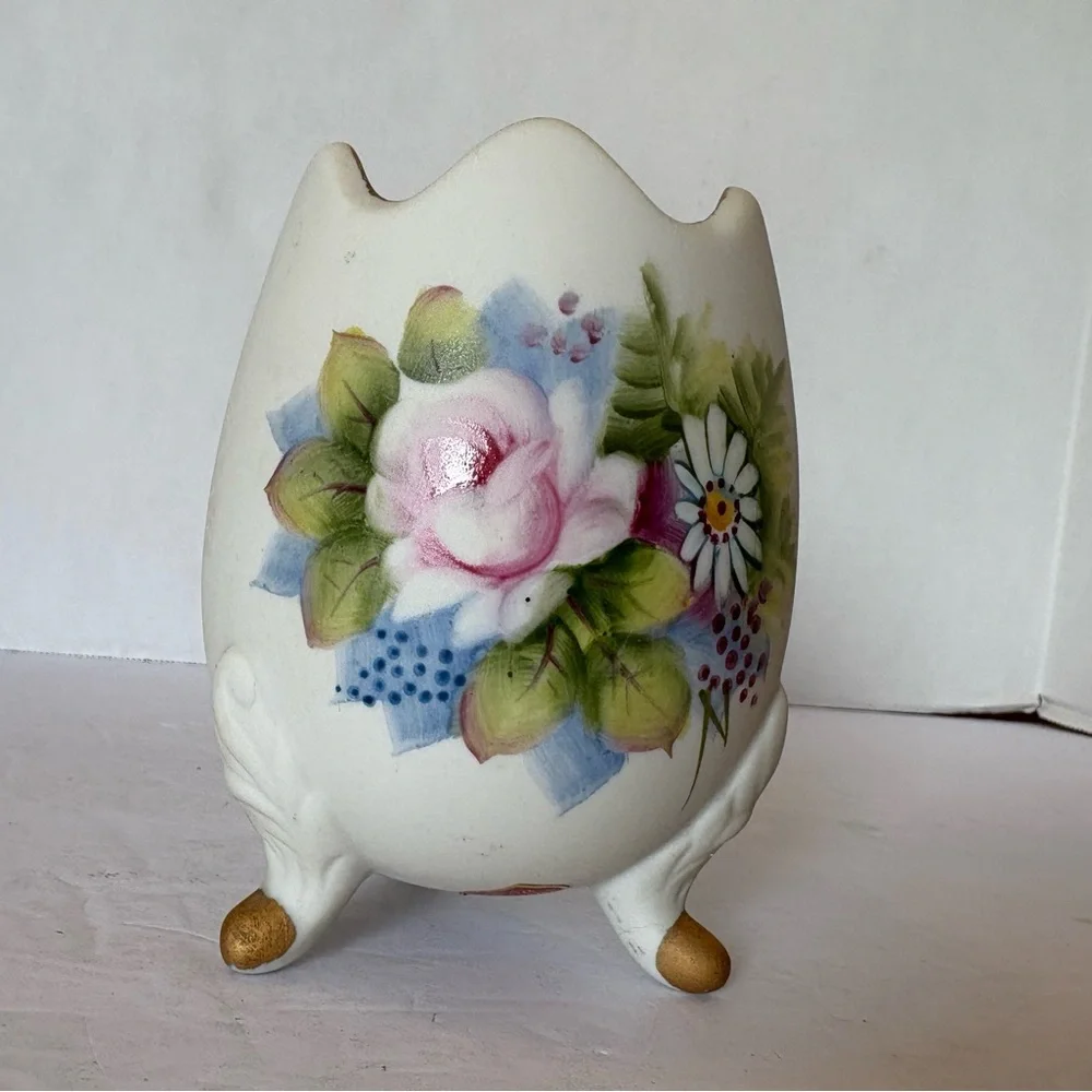Vintage Lefton China footed egg vase hand painted flowers